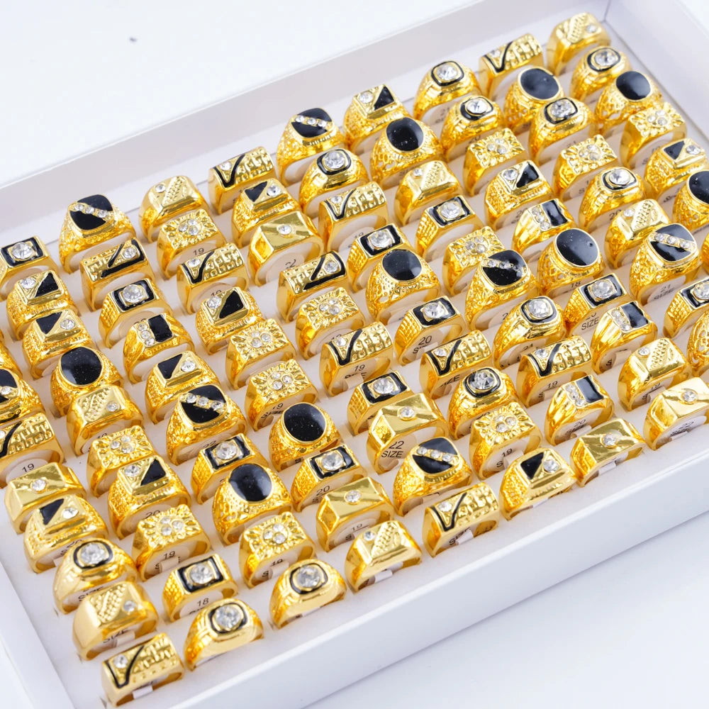 10/20/30/50Pcs/Lot Classic Fashion Black Square Ring For Men Women Mix Color Jewelry Party Gifts Wholesale