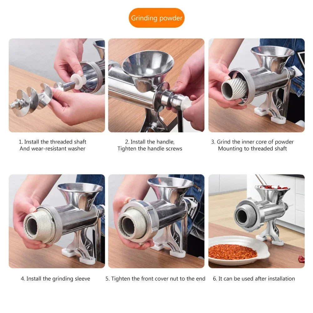 Manual Meat Grinder Stainless Steel Hand Crank Food Processor with Table Clamps Multipurpose Kitchen Tool for Meat Vegetable