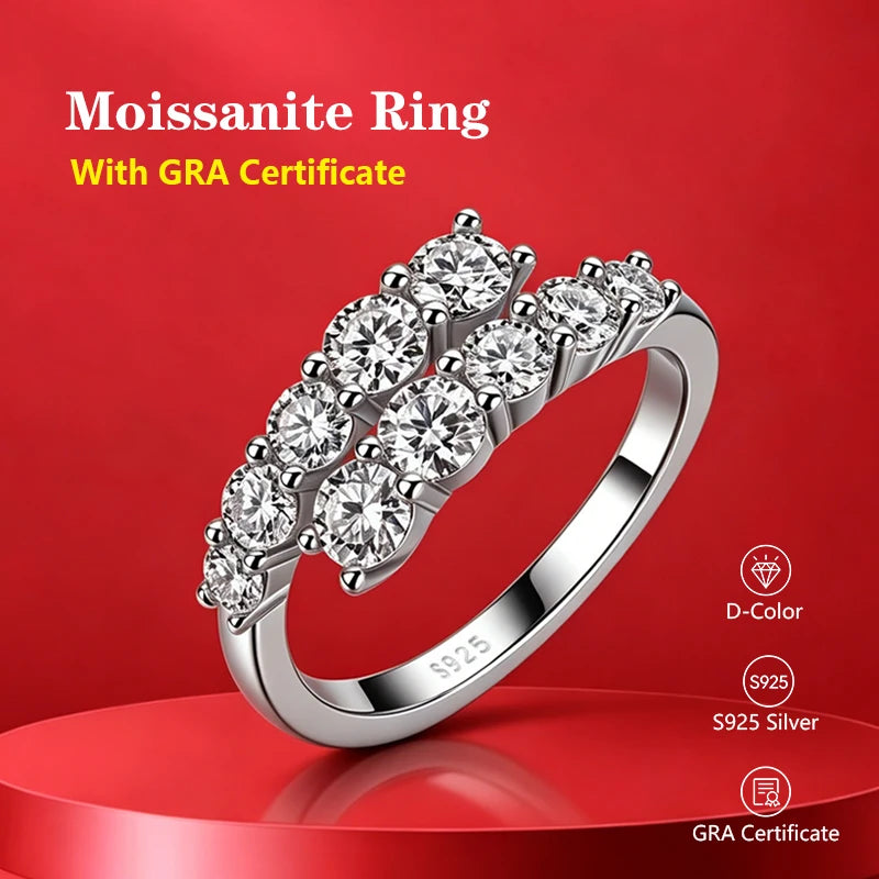 Pass Diamond Tester Pen Moissanite Ring Full Moissanites Around for Women S925 Silver Wedding Diamonds Band Stackable Ring