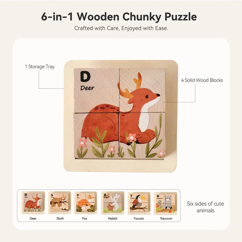 Baby Wooden Blocks Toy Children Six Side Cube Jigsaw Puzzles Game Animal Traffic Cognize Early Learning Educational Toy Kid Gift