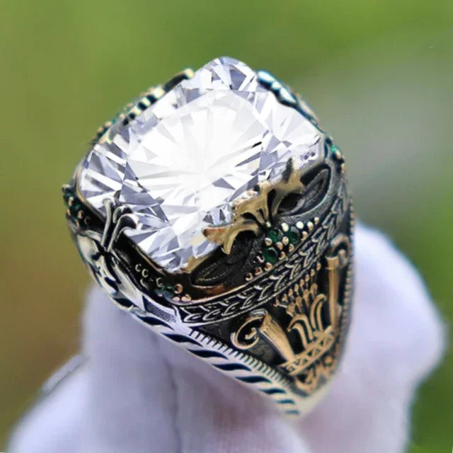 Inlaid Emerald Men's Luxury Ring Personality Retro Domineering Gem Sapphire Ring To Attend The Banquet Party Business Jewelry