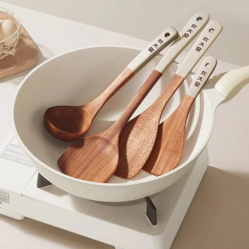 COOKER KING 4 In1 Cooking Tool Set Ebony Spatula and Spoon for Kitchen Use Kitchenware Exquisite Kitchen Tools Gift To Family