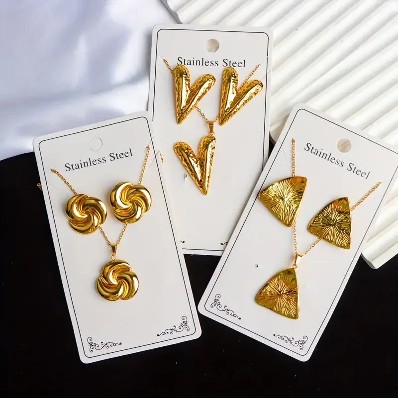 5/8/10Set/Lot Fashion Stainless Steel Earrings and Necklace Set For Women Mix Style Simple Flowers Heart Geometric Jewelry Party