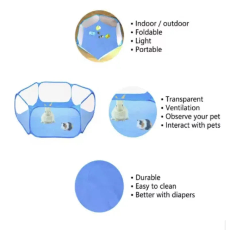 Transparent Portable Pet Cage Tent Dog Cat Playpen Open Folding Yard Fence for Hamster Rabbit Guinea Pig Small Pet Cage