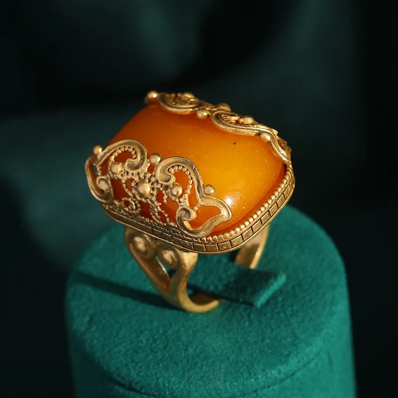 Vintage Elegant Large Flower Rings for Women Luxury Designer Colorful Rhinestones Rose Camellia Bee Antique Jewelry Wedding