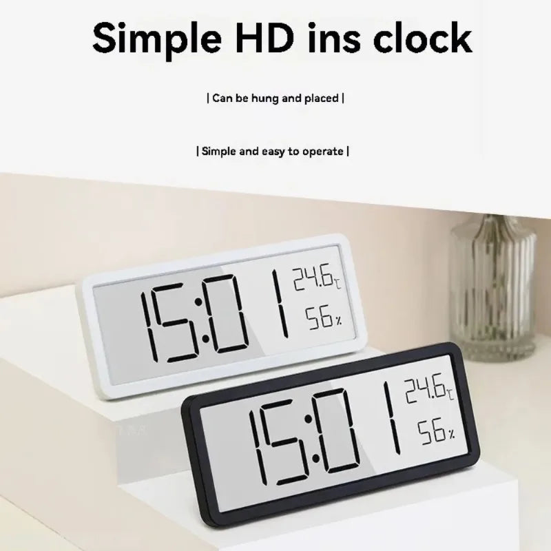 LCD Digital Wall Clock Time Temperature Humidity Display Electronic Desk Clock Battery Powered Home Office Decor
