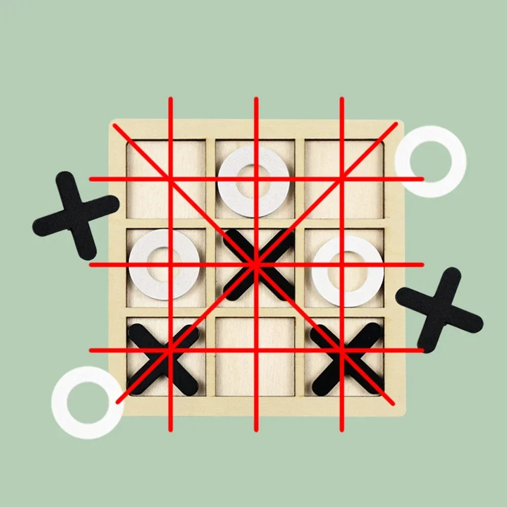 Wooden XO Tic Tac Toe Game Mini Chess Board Interaction Puzzle Training Montessori Educational Toys Gift for Kids Boy Girl