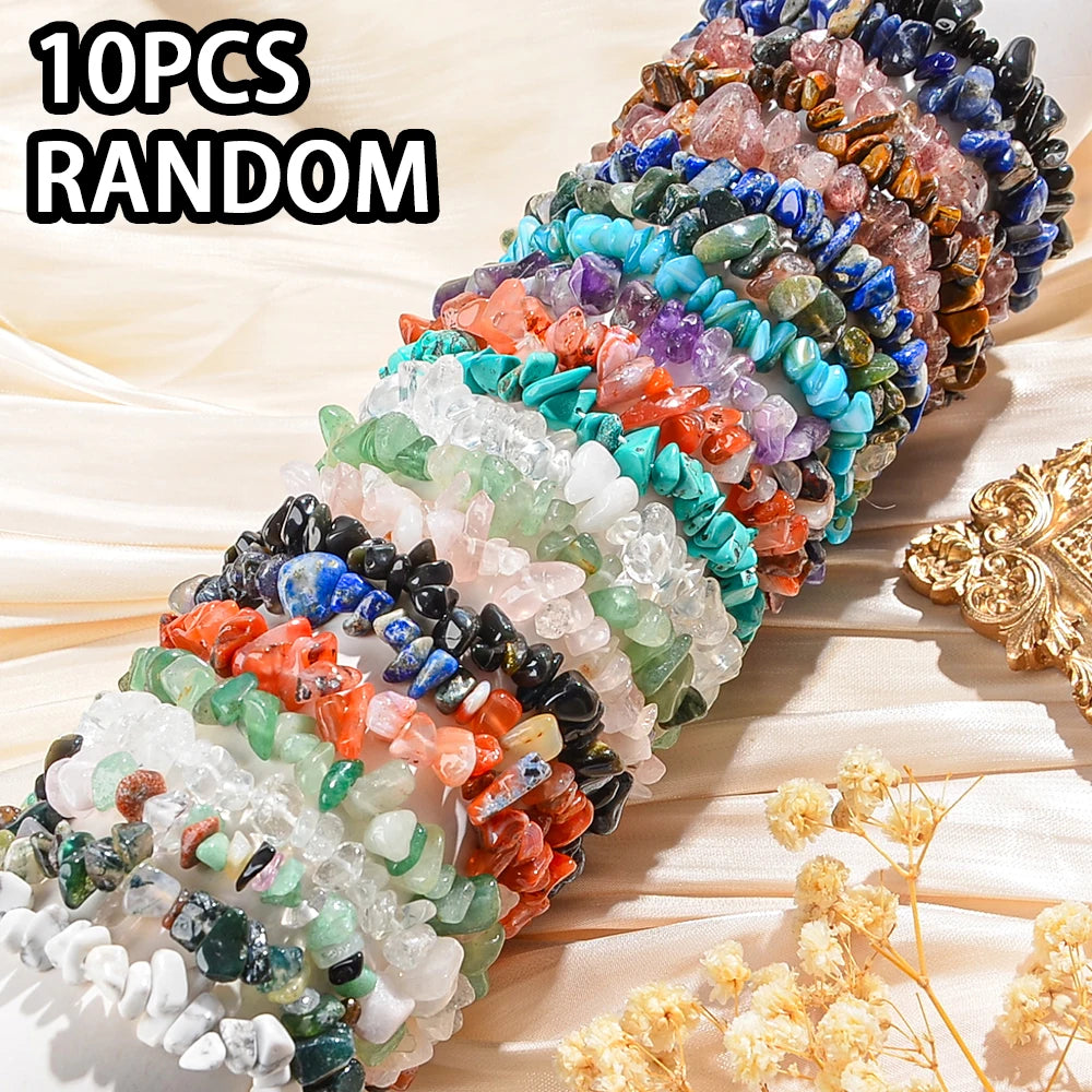 5/10/20pcs Random Women's Gravel Bracelet Set Natural Colored Gravel Bead Bracelet Irregular Bracelet Spiritual Elastic Bead
