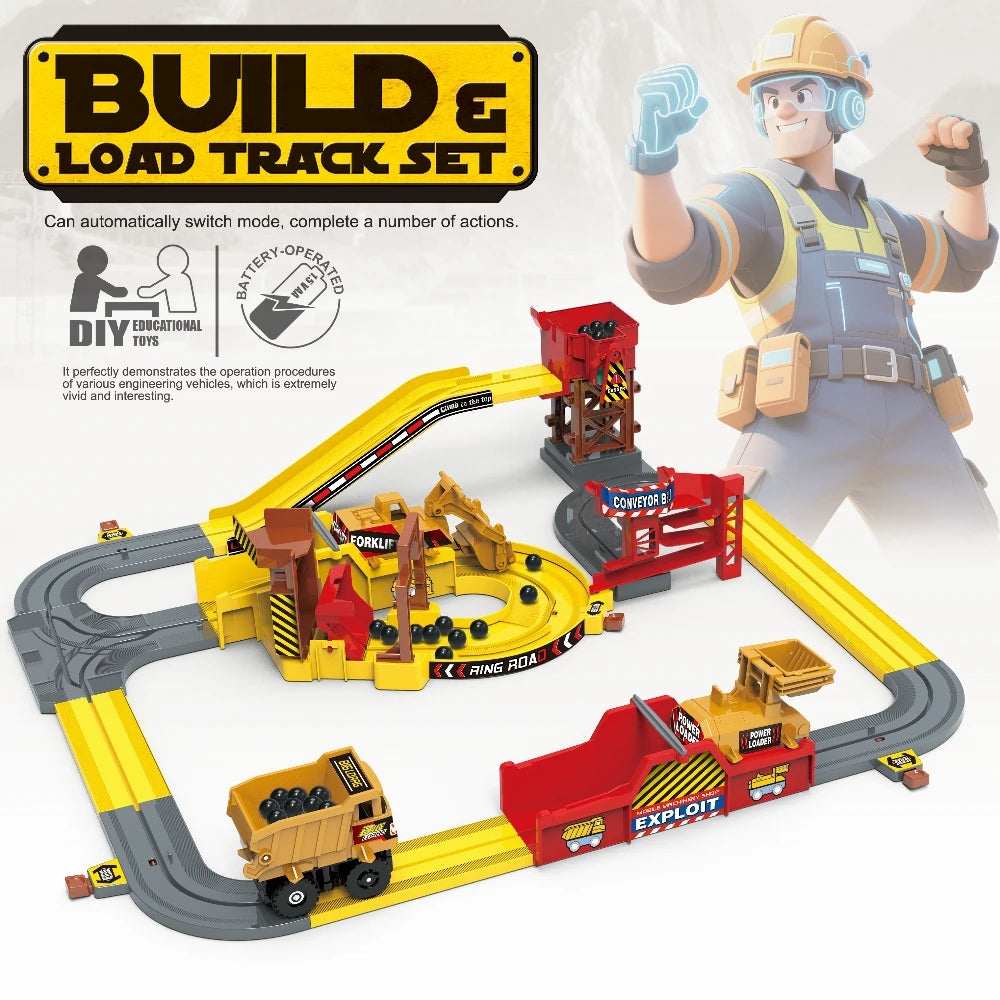 Engineering Vehicle Track Car Adventure Mine Cart Set Multifunctional Educational Electric Kid Toy Gifts for Boys and Girls