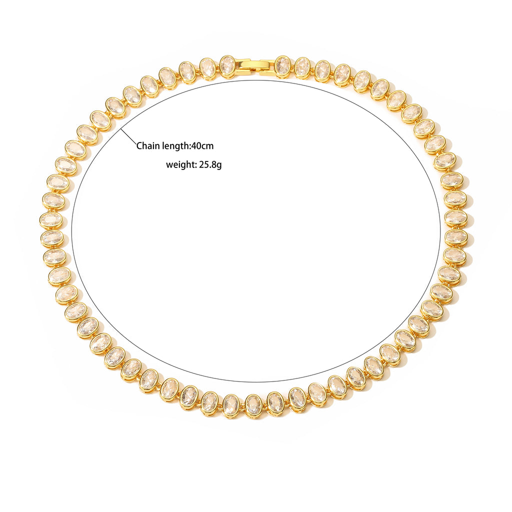 HECHENG,Oval Sparkling CZ Charm Bracelets Necklace for Women 18K Gold Plated Tennis Cubic Zircon Bohemia Beach Jewelry Set