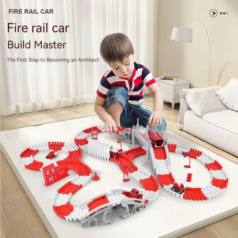 Fire Engine Track Assembling Car Engineering Minin Car Set Kids Puzzle Boy Toys Track Car Train Toys For Children Birthday Gift