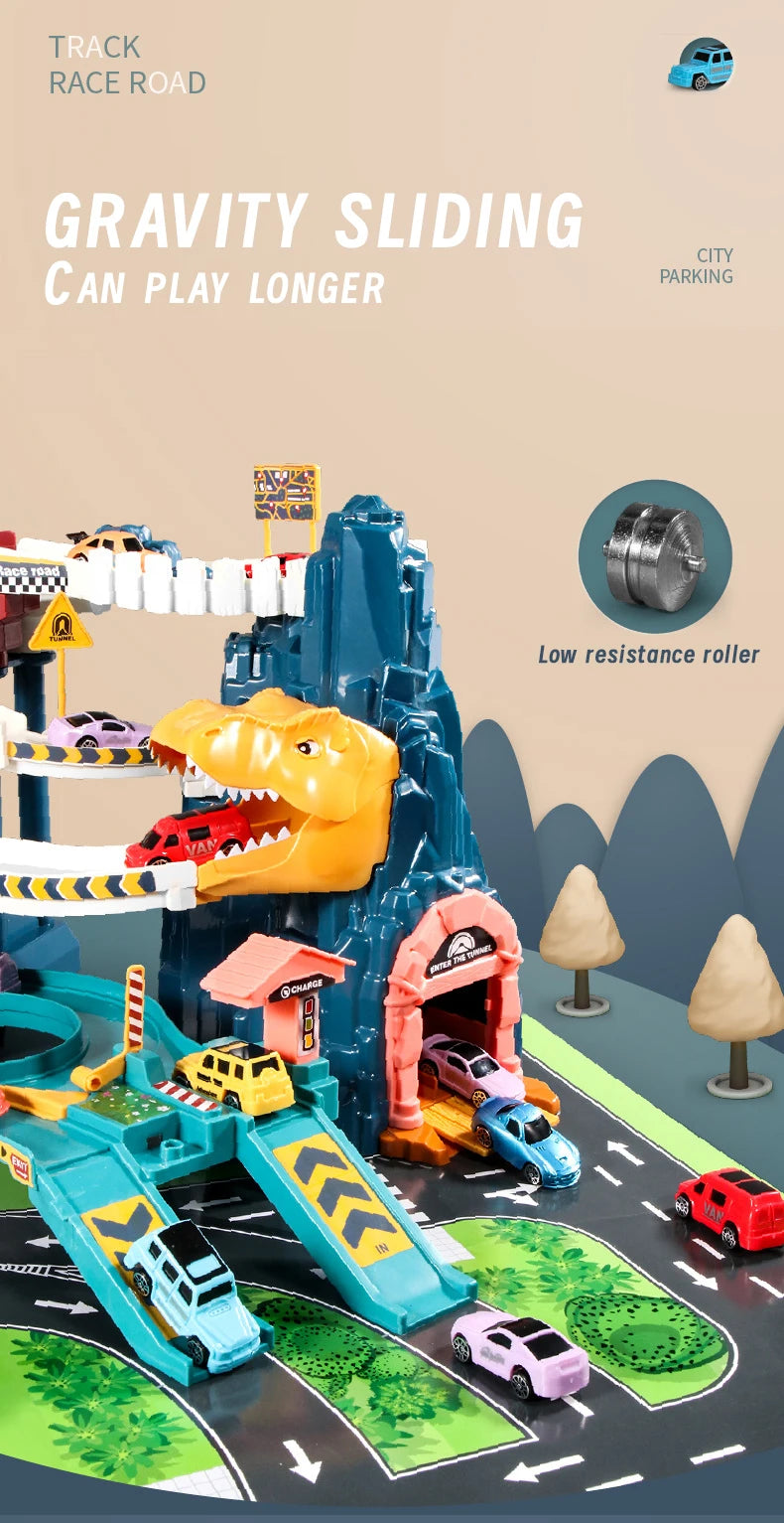 Electric Dinosaur Mountain Road Rail Kids Puzzle Playful Toy Adventure Car Small Train Car Parking Lot For Boys Birthday Gift