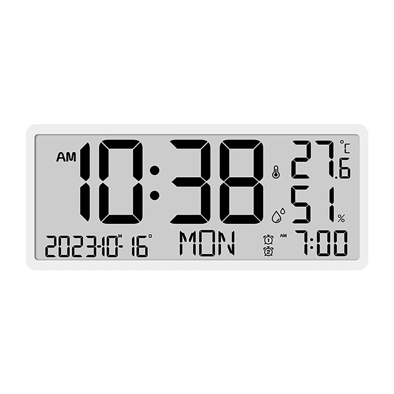 Battery Powered Large Screen LCD Digital Desktop Clock Temperature Humidity Electronic Clock Date Week Time Mute Wall Clock
