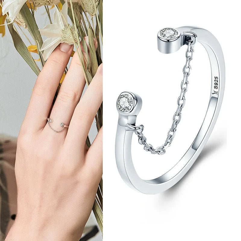 WOSTU Real 925 Sterling Silver Open Ring Finger Adjustable Size Wedding Rings For Women Engagement Fashion Silver Jewelry Gift