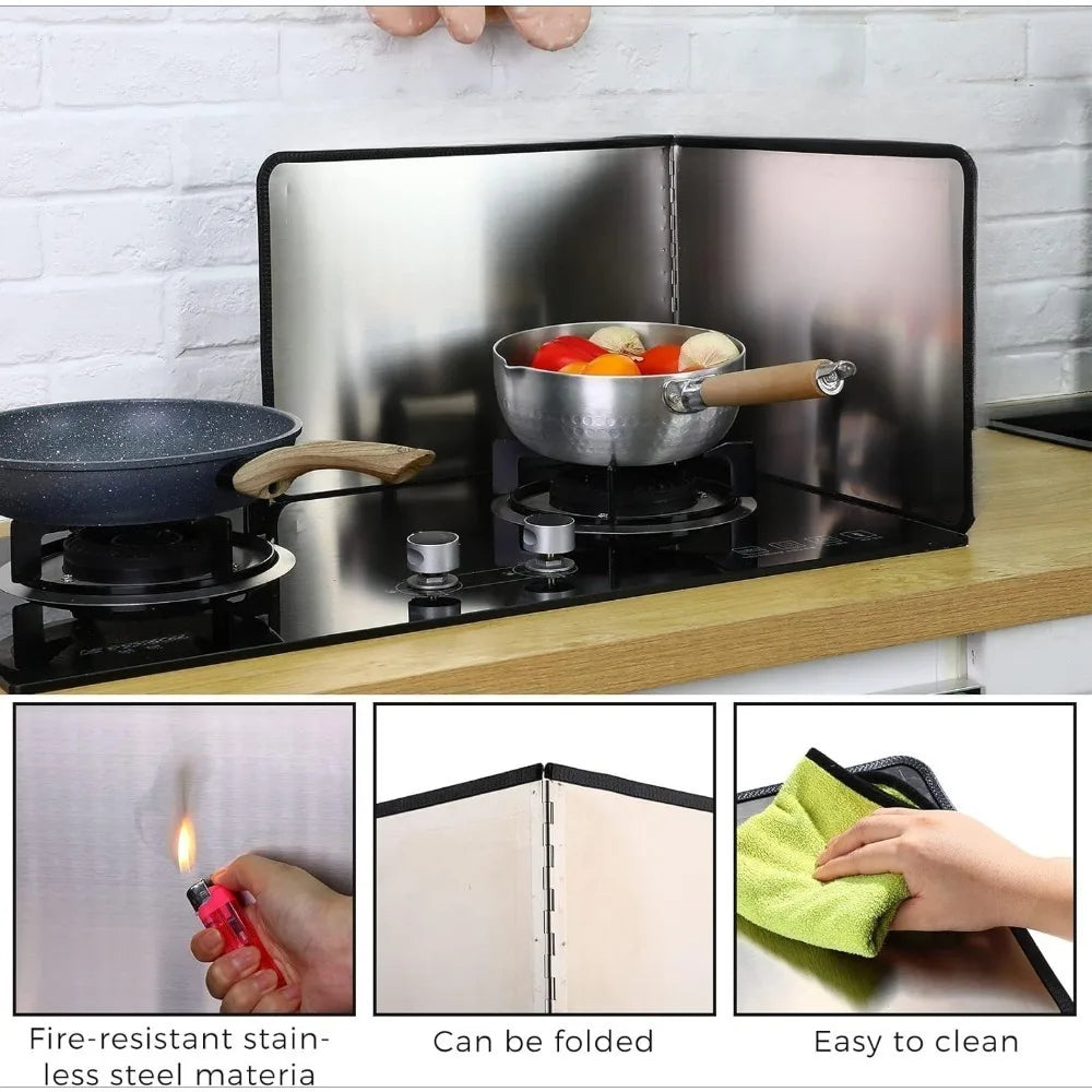 Stainless Steel Oil Shield Foldable Oil Splash Protection Film 2/4 Piece Non-stick Double-sided Stovetop Splash Screen Protector