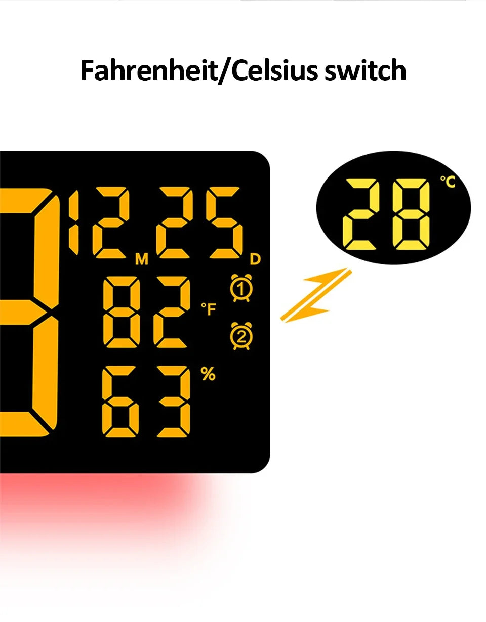 17" Large Digital Alarm Clock with 11Colors & Dynamic RGB Display RGB LED Wall Clock with Colour Changing/Dual Alarm/Room Decor