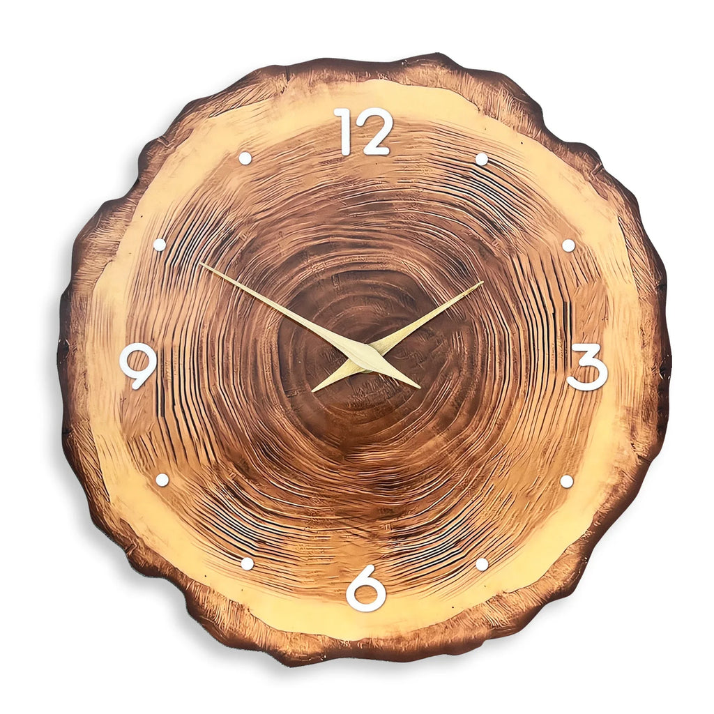 1pc Wooden Ring Wall Clock, Wood Cross-Section Texture Pattern Design of the Original Wood Color Wall Clock, Home Mute Clock