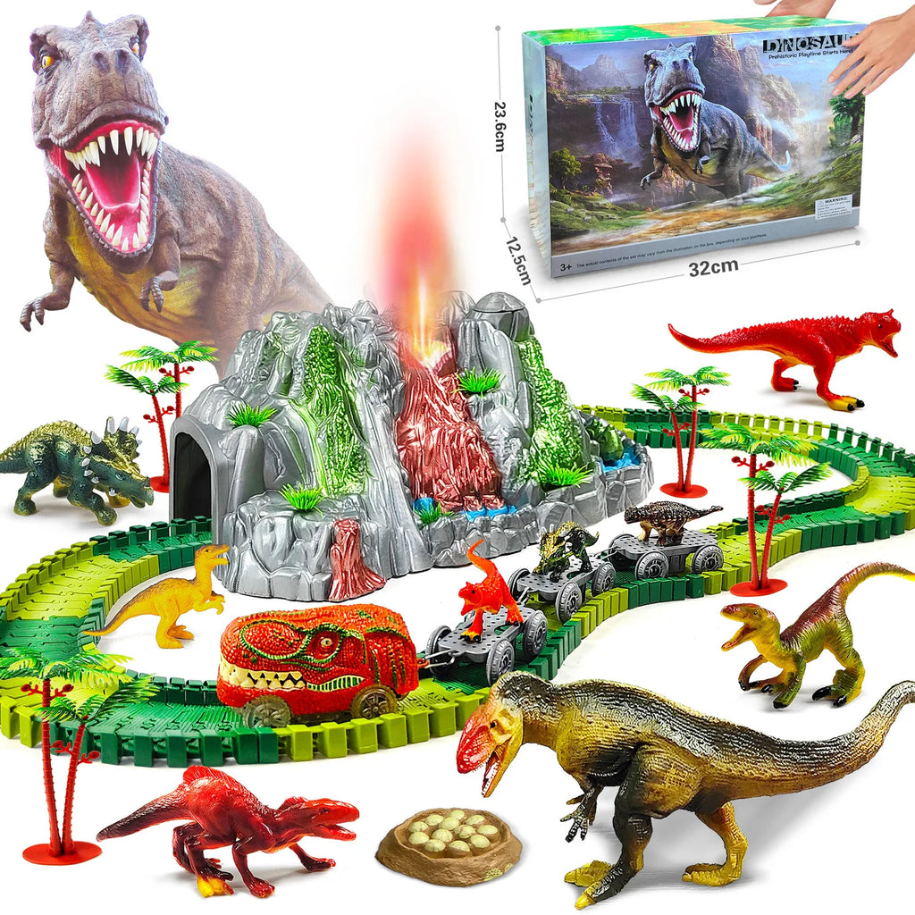 DIY Dinosaur Toys set Magical Train Track Racing Toy Bend Flexible Race Track Educational Toys For Kids Birthday Gift