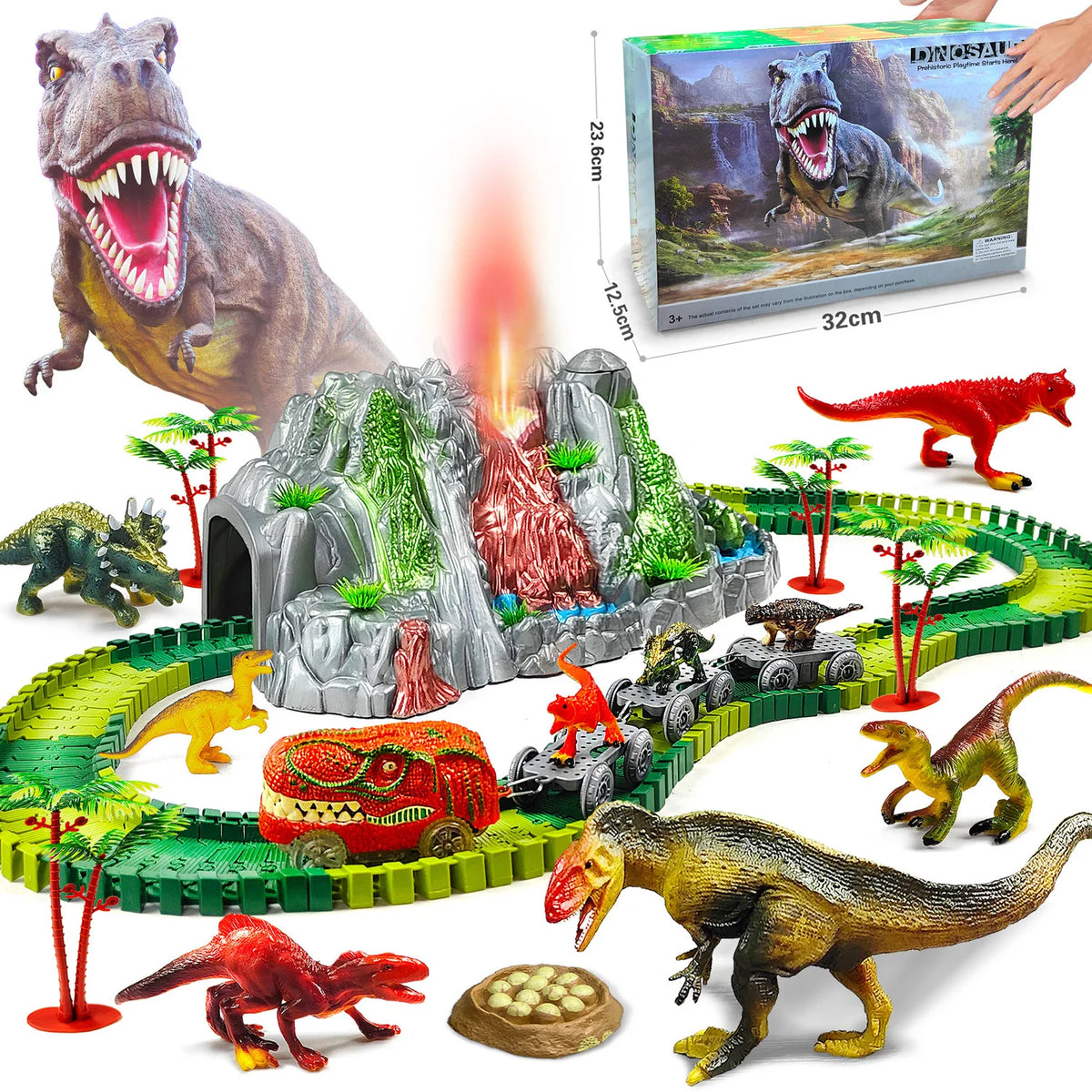 DIY Dinosaur Toys set Magical Train Track Racing Toy Bend Flexible Race Track Educational Toys For Kids Birthday Gift