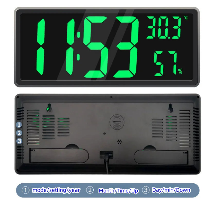 1PC Super Large Screen Wall Mount Clock, Hanging Stand Optional BIG BOWL Clock Living Room LED Digital Clock for Home Decor