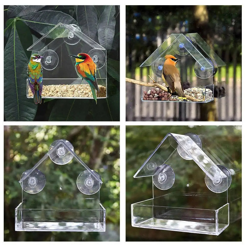Acrylic Bird Feeder Clear Window Outside Hanging Bird Feeder House With Suction Cup For Garden Outdoor Backyard Patio Yard 1-5PC