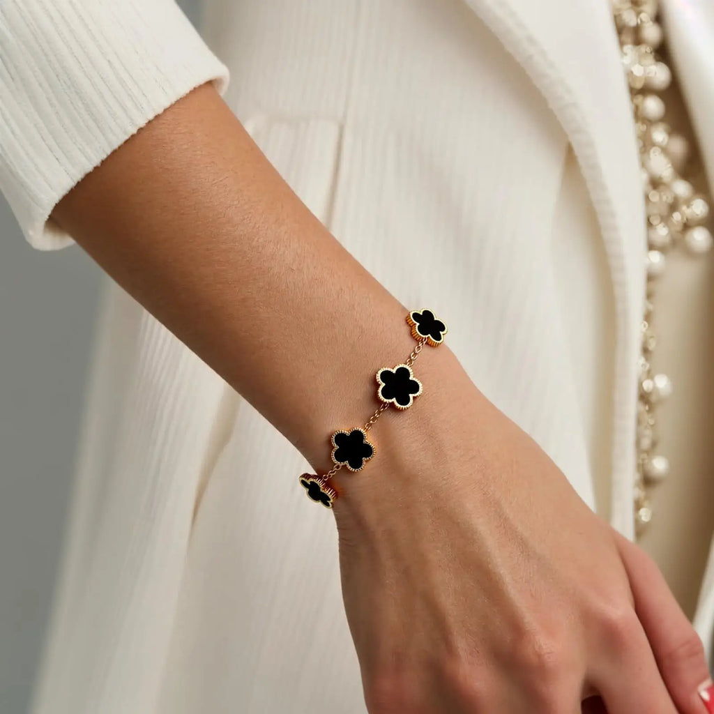 Fashion Flower Necklace Earrings Set Jewelry Women Stainless Steel White Shell Clover Bracelet Jewelry Accessories
