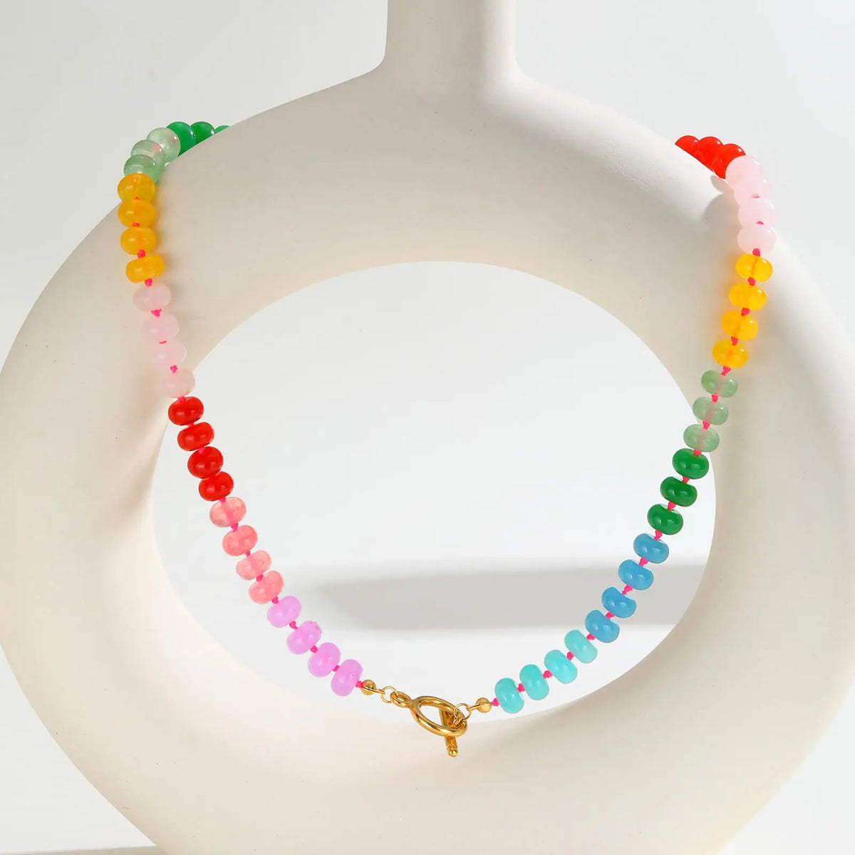 Unique Colored Natural Stone Necklace,Women's Stainless Steel OT Buckle Bead Chain Necklaces,Fashion Jewelry Gifts