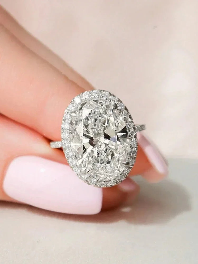 925 Sterling Silver Fashion Oval Shiny Full Zircon Ring For Women Match Daily Outfits Party Luxury High Quality Fine Jewelry
