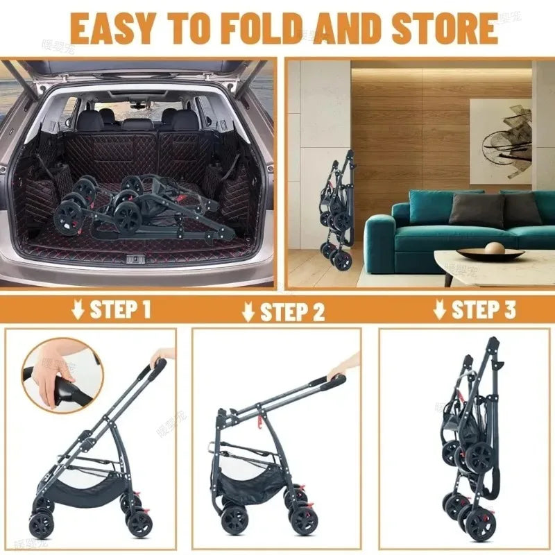 Foldable Pet Car Strollers 3in1 Outdoor Cart Specifically Designed for Walking Dogs Infants Medium-sized Small Dogs Cats