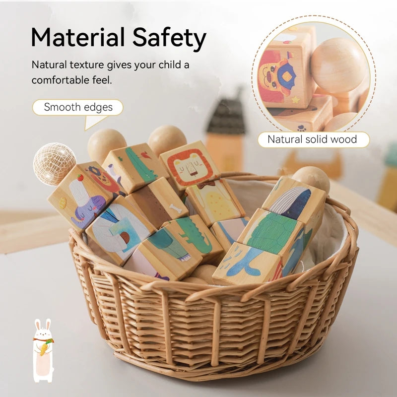 Baby Wooden Rattle Montessori Toy Hand-on Develop Ability Toy Newborn Soothing Toy 0 12 Months Rotating Puzzle Educational Toy