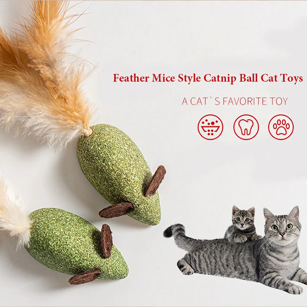 Mouse Cat Toys Catnip Feather Ball Self Cleaning Teeth Interactive Home Chasing Game Toy Products Cat Mint Ball Training Toys