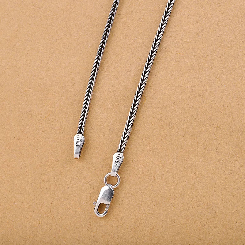 Pure Silver Jewelry Wholesale S925 Pure Silver Fox Tail Sweater Chain For Men And Women Vintage Style Thick Chain 3.0mm Necklace