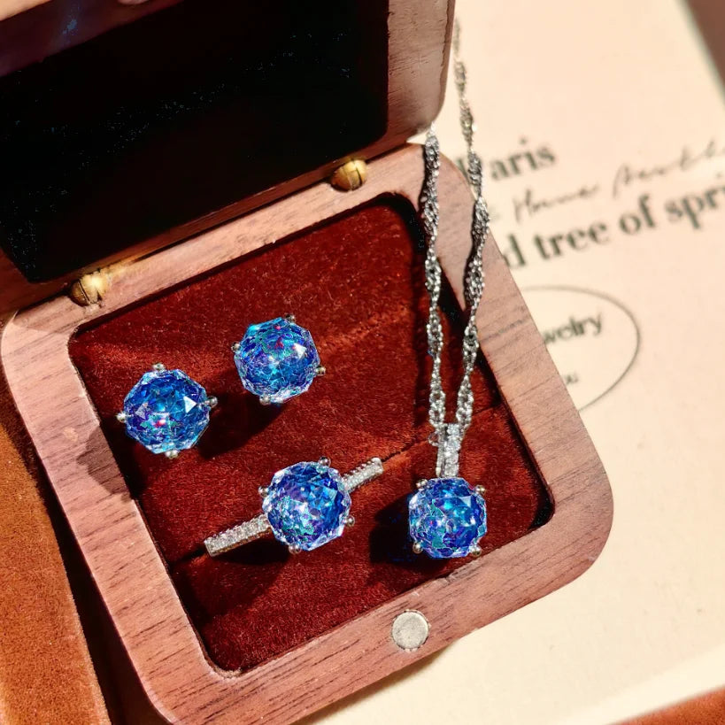 Luxury Classic 925 Sterling Silver Octagonal Rose Cut Brilliant High Carbon Diamond Jewelry Set Anniversary Elegant Jewelry