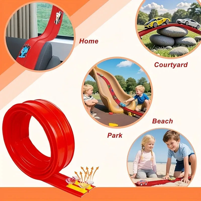Parent Child Interactive Racing Car Flexible Track Roll Up Double Track Suction Cup Screen Free Educational Kids Gift