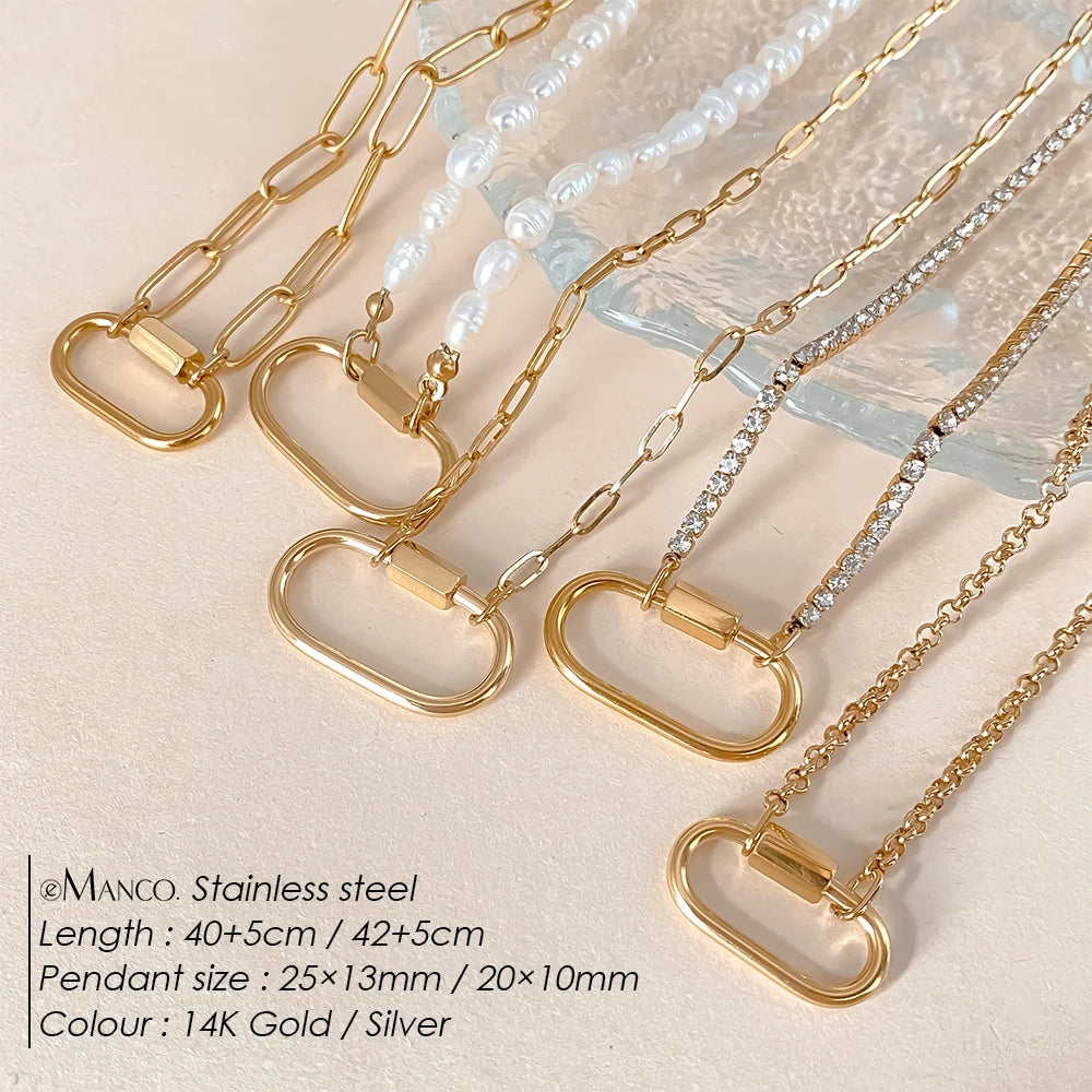 EManco Button Pendant Stainless Steel Women's Necklace 14K PVD Gold-plated Fashionable Waterproof Jewelry