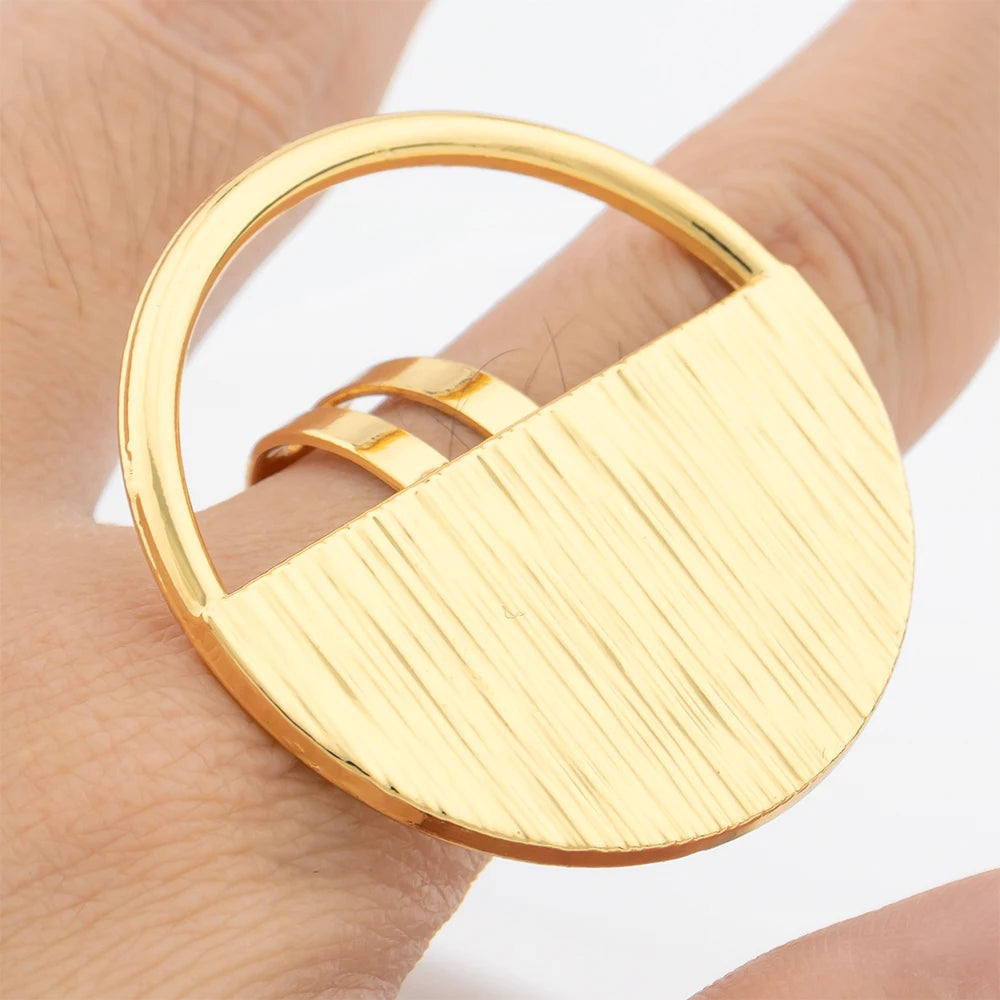Gold Color Jewelry Set For Women Dubai Round Earrings Adjustable Ring Nigeria Bridal Jewelry Accessories Wedding Bracelet Party