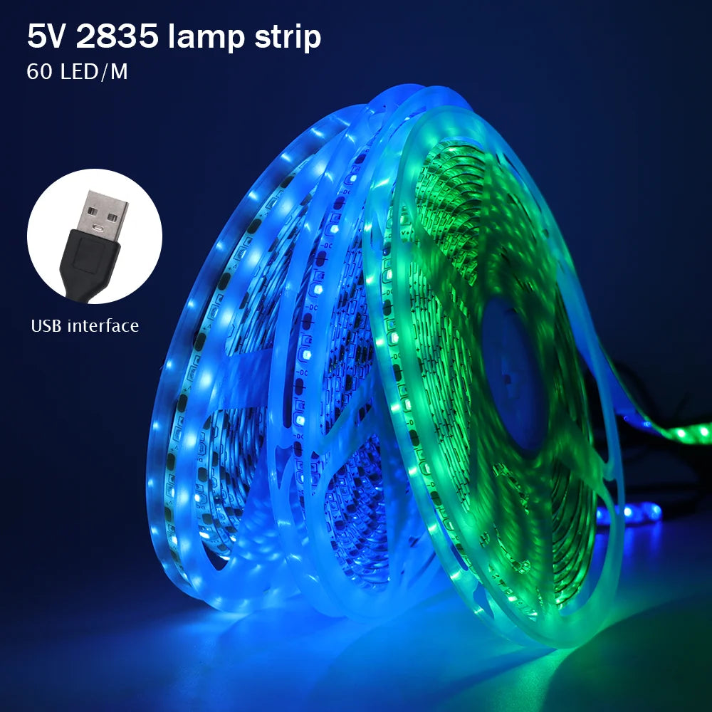 5V USB Led Strip Light SMD 2835 60Leds/m Flexible Ribbon Tape TV Background Lighting 1M 2M 3M 5M LED String Light Room Decor