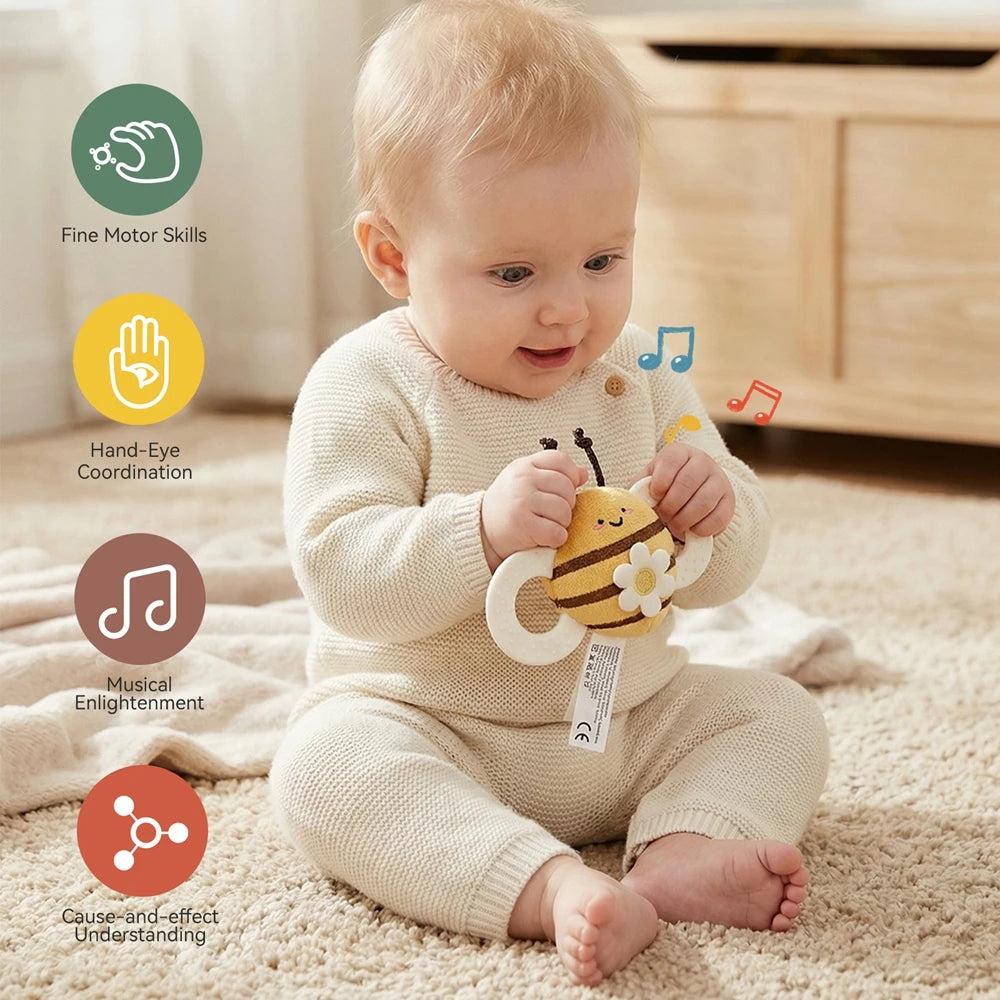 Baby Rattle Toy Baby Crib Moving Bell Felt Plush Bee Soothing Doll 0-12 Months Baby Montessori Sensory Touch Toy Newborn Gift
