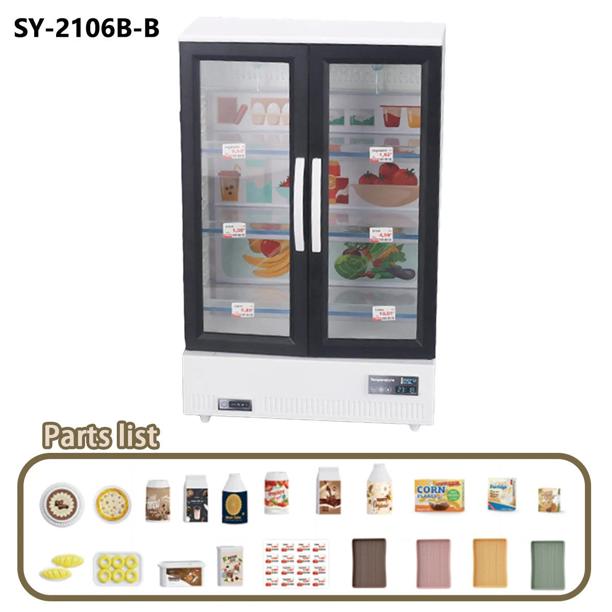 21PCS Kitchen Toy Double-Door Large Refrigerator Miniature Furniture Music Light Food Accessories Model For Girl Birthday Gift