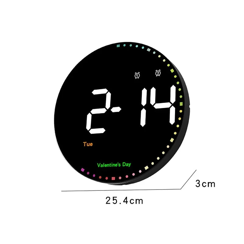 WOKLOK Remote Control 10 inch Colorful Led Wall Calendar Clock for Home Decoration with Temperature Display and Dual Alarms