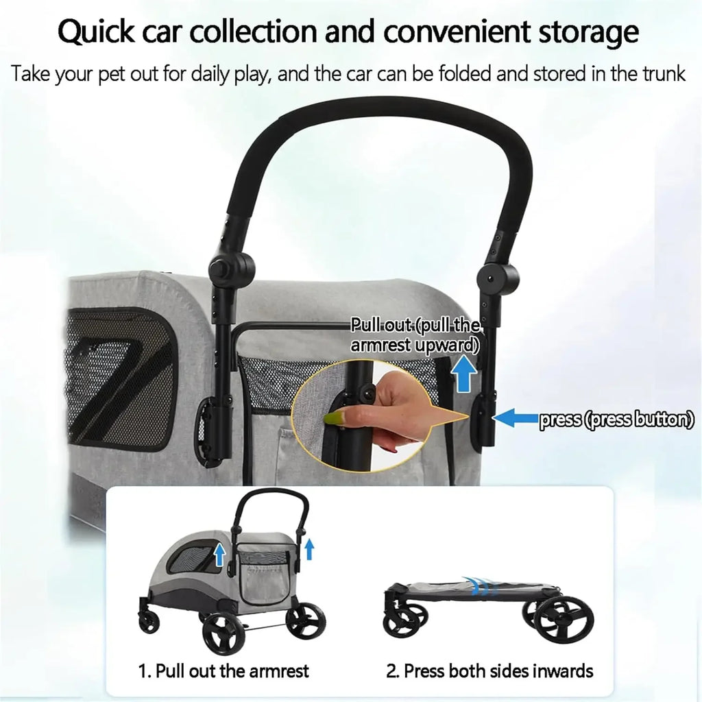 Large Pet Stroller 4 Wheels Dog Carrier with Brakes Portable Puppy Travel Strollers with Breathable Windows Adjustable for Cats