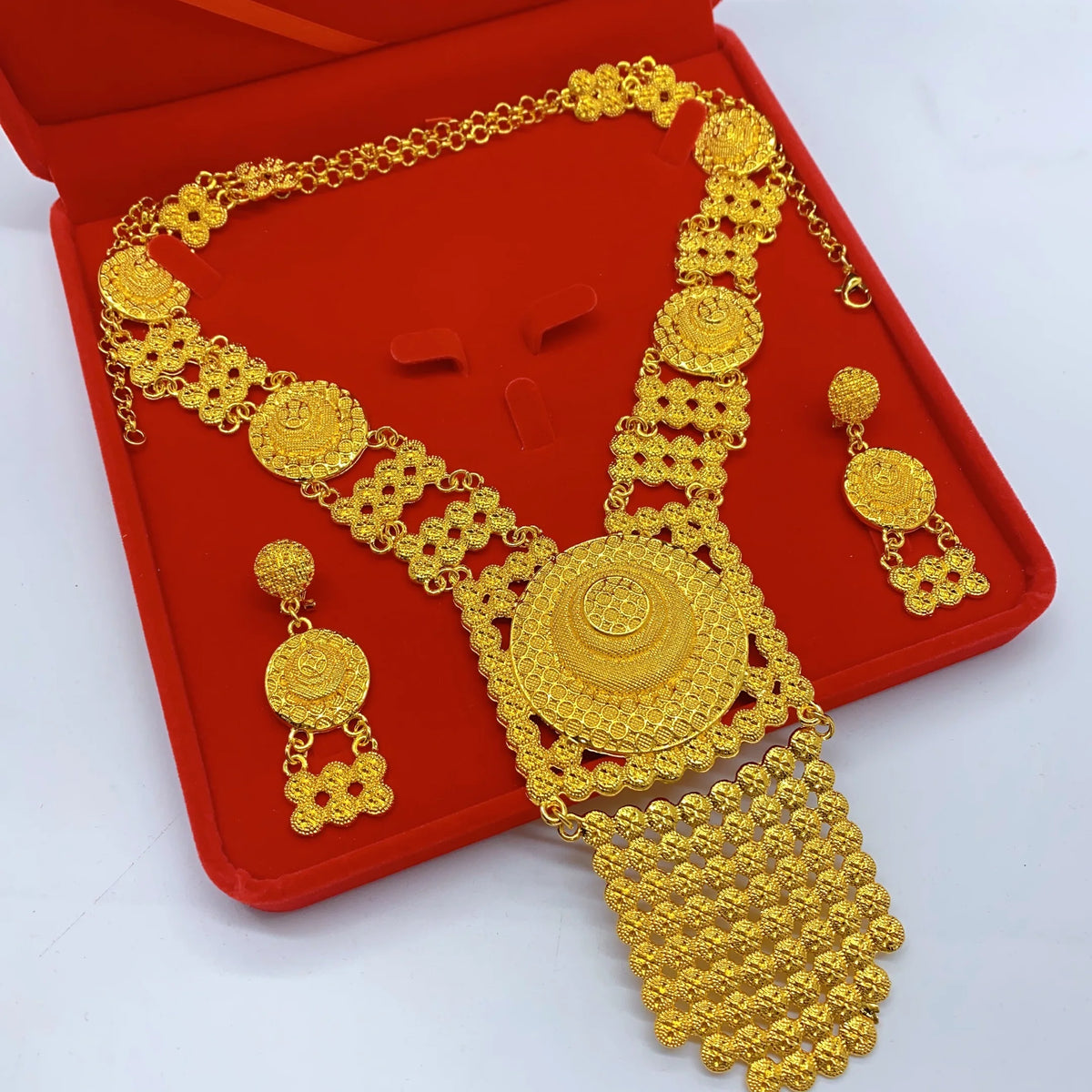 Dubai Indian Necklace Earrings Big Pendant Jewelry Set Gold Color For Women Nigeria African Bridal Wedding Party Jewellery Gifts