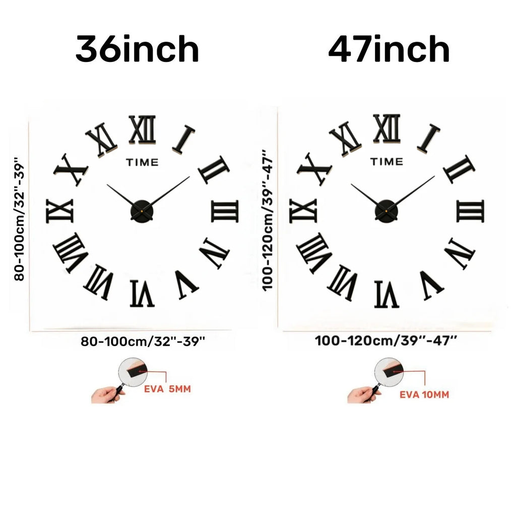 2D/3D Large Roman Numeral Acrylic Mirror Wall Clock Sticker Fashion DIY Quartz Clocks Watch Home Decoration Living Room Stickers