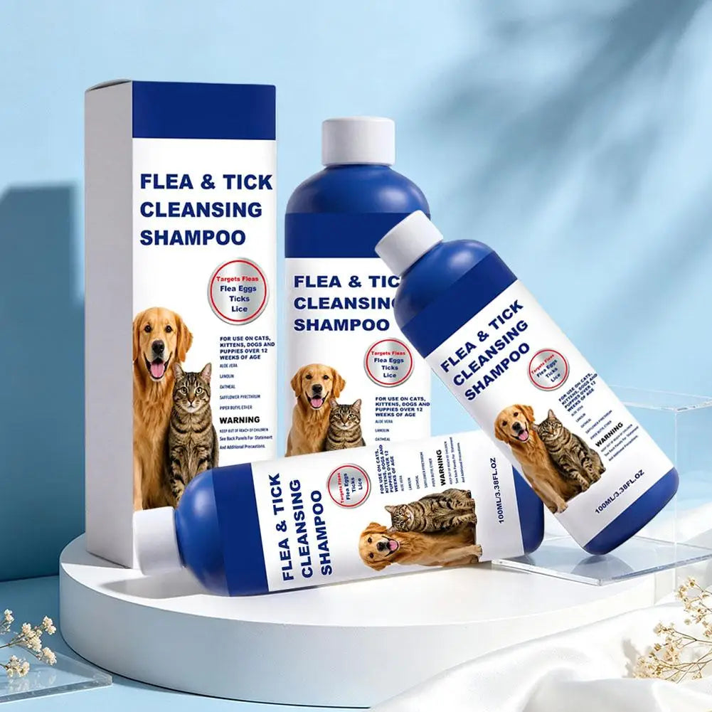100ml Pet Flea & Tick Cleansing Shampoo Gentle Soothing Deodorizing Bath Wash For Dogs Cats Deep Cleaning Remove Lice Mite