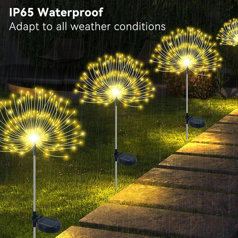 Outdoor 200LED Fairy Lights Solar Power Waterproof Firework Lawn Lamp Decor for Patio Pathway Garden Yard