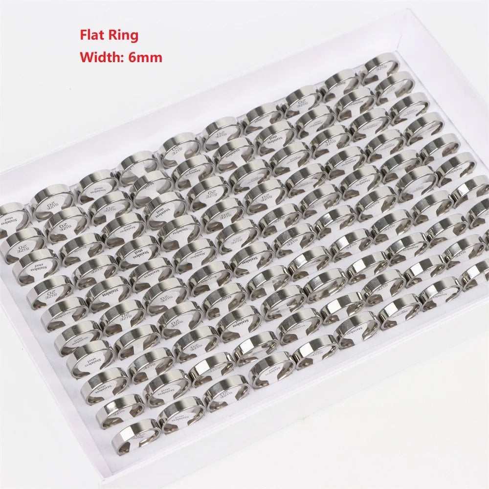 100Pcs/lot Fashion Smooth Stainless Steel Rings For Women Men Width 2-8mm Simple Lovers Jewelry Party