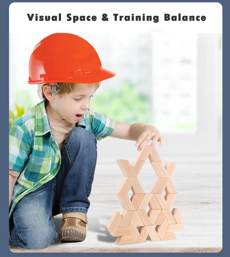 16pcs V Shape Natural Large Wooden 3D Building Blocks Toys Baby Unpaint Wooden Montessori Educational Stacking Blocks Toy Child