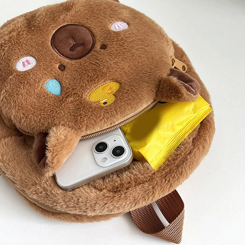 New Capybara Cartoon Animal Doll Plush Backpacks; Cute Portable Bag for Girls.