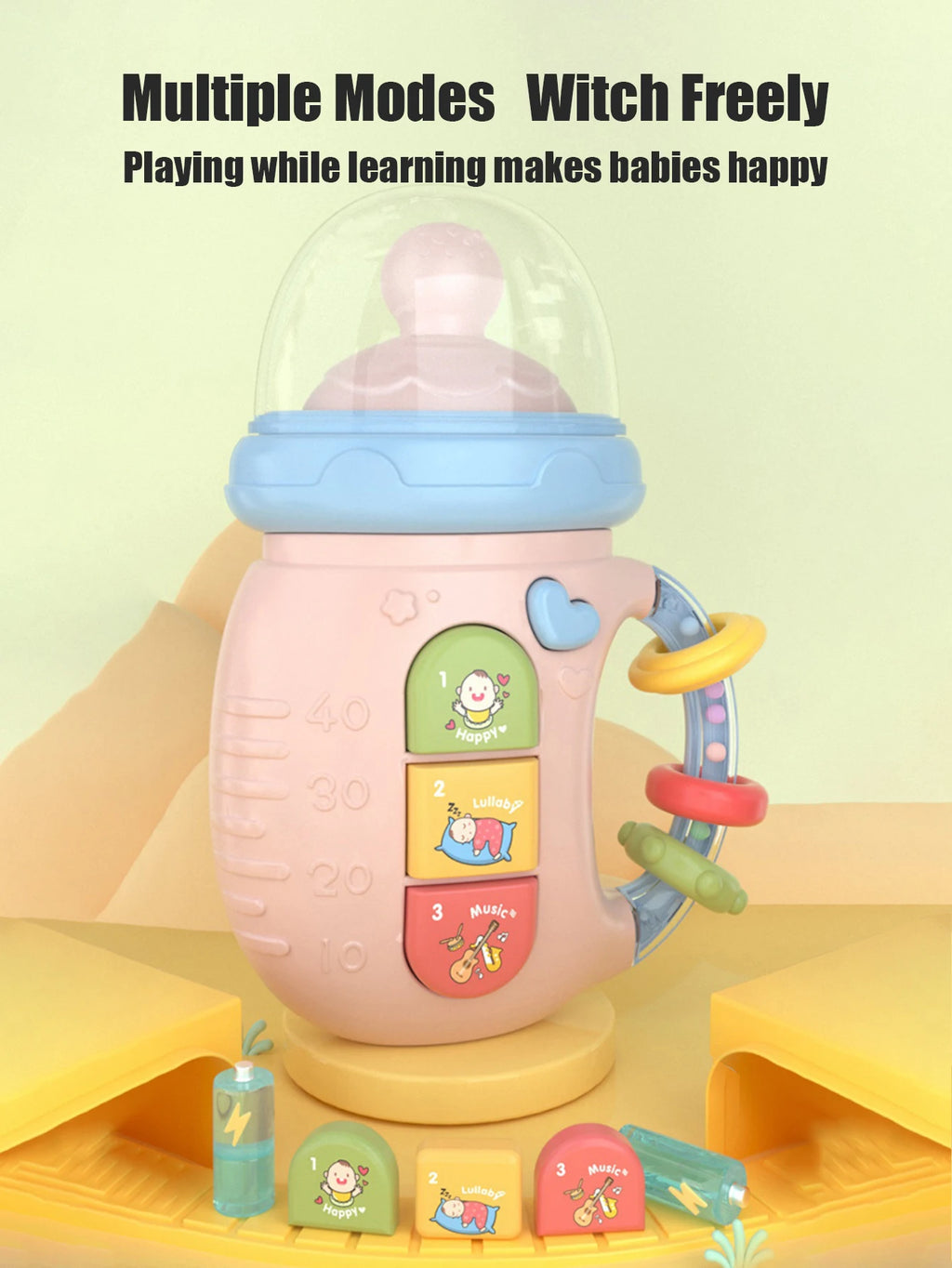 1pc Baby Musical Feeding Bottle Newborn Soft Teether Rattles Educational Toy 18M+ Mobile Rattles Toys Soothing Vocal Music