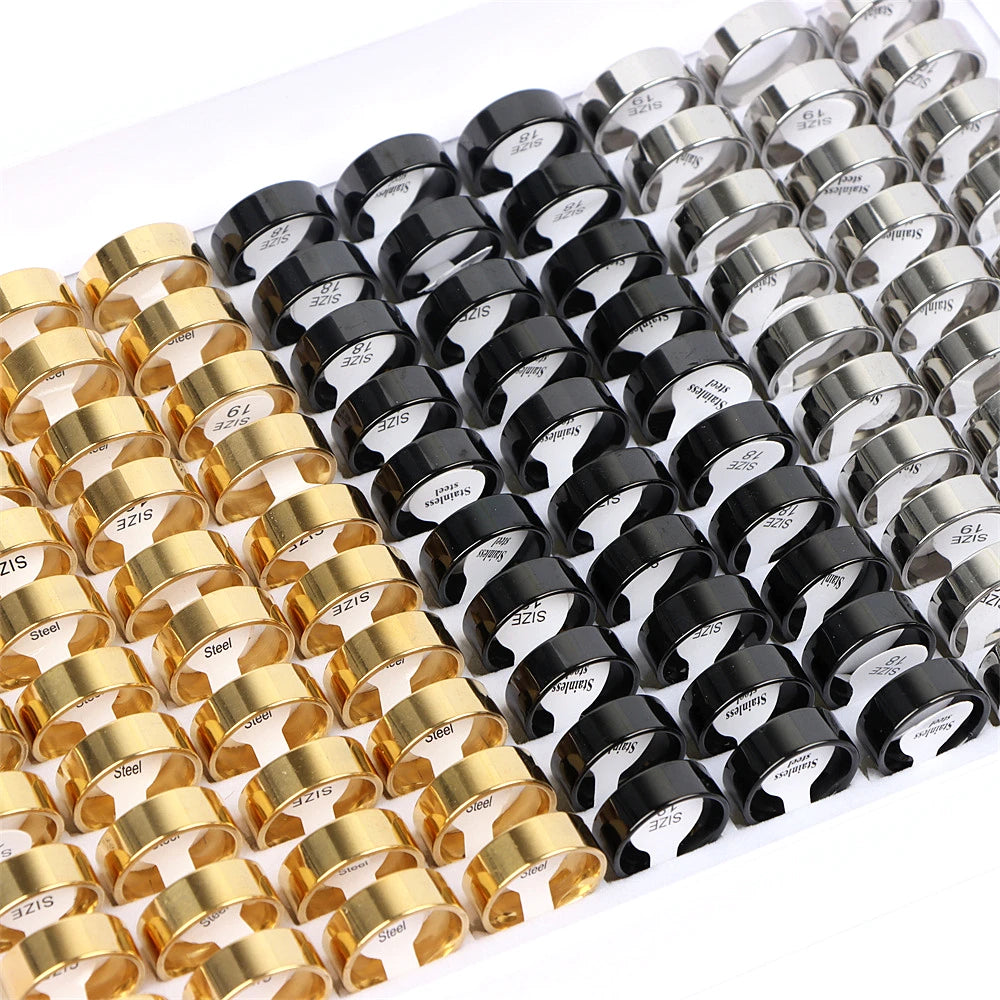100Pcs/lot Fashion Smooth Stainless Steel Rings For Women Men Width 2-8mm Simple Lovers Jewelry Party